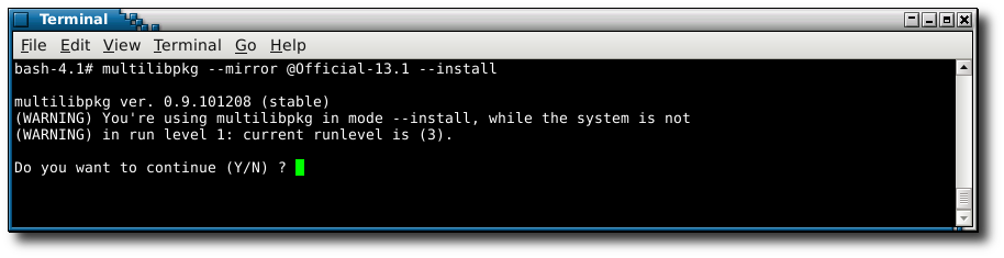 using --install while system is not in runlevel 1