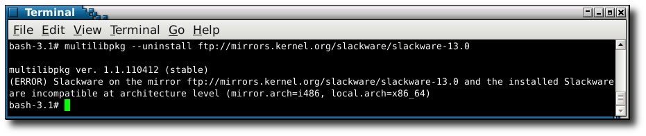 use of an incompatible slackware mirror