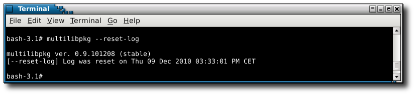 using multilibpkg in mode --reset-log